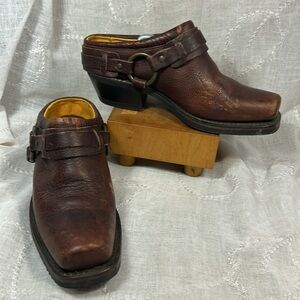 FRYE leather belted harness mule made in USA slide ins vintage look